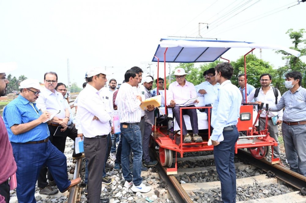 Commissioner of Railway Safety (CRS)/NF circle, Suvomoy Mitra during the statutory inspection of the newly laid double line between Mirza & Azara stations on May 3. (Photo Courtsey: NFR)